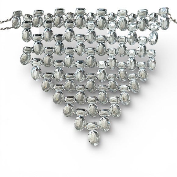 Silver Glam Statement Necklace Pearls Gemstones - Picture 3 of 6